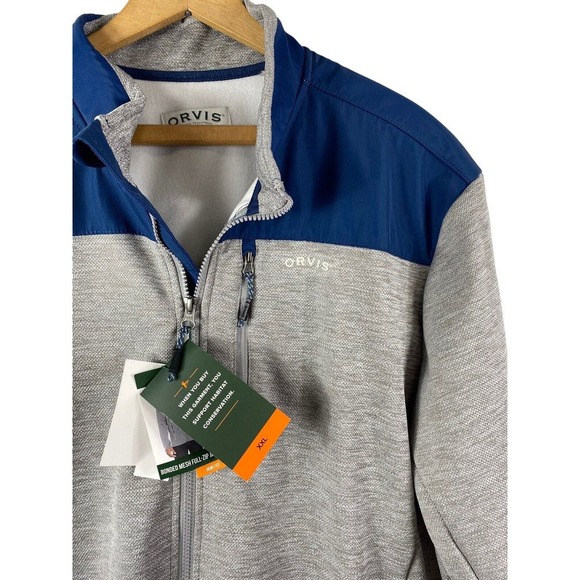 Orvis Bonded Mesh Full Zip Jacket XXL 2XL Gray Blue Warm Knit Fleece Lined - Picture 2 of 13